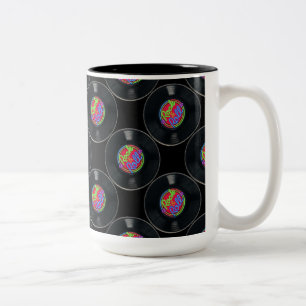 Taza Bicolor Rock and Roll Vintage Vinyl Mug
