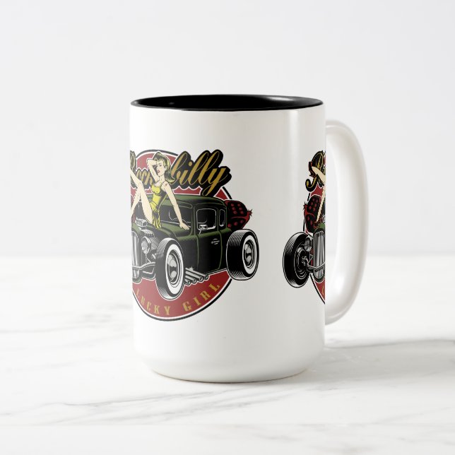 Taza Bicolor Rockabilly Pinup Chica Coffee Mug (Anverso derecho)
