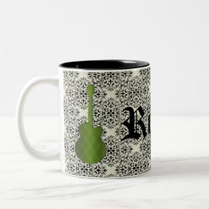 Taza Bicolor Rockstar Damask Guitar Mug, Olive Green