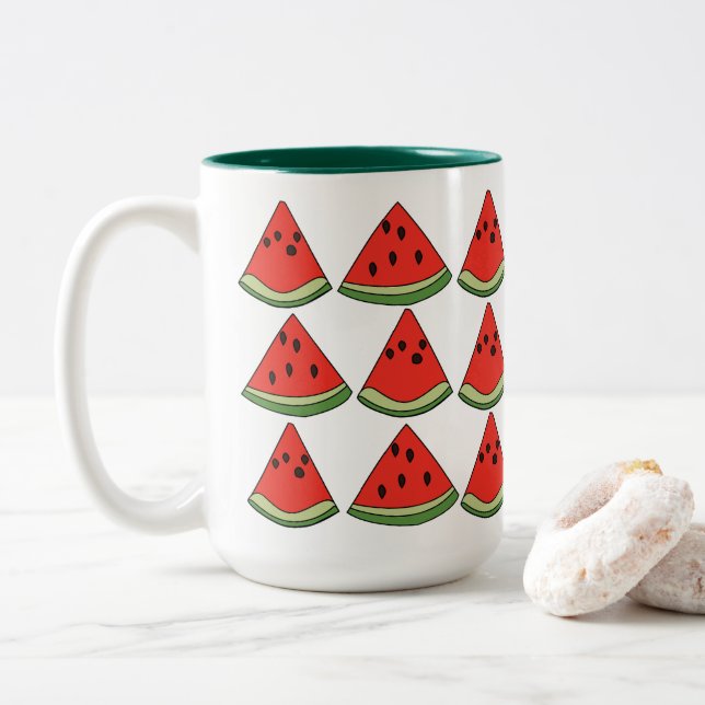 Taza Bicolor Rodajas de sandía roja (Con donut)
