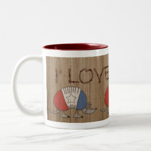 Taza Bicolor Rojo, Blanco y Azul Armadillo-I Amo Texas