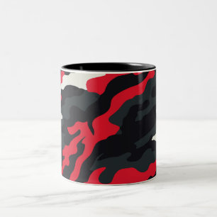 Taza Bicolor Rojo Negro Gris Blanco Patrón de Camuflaje