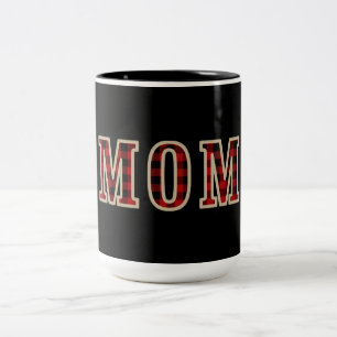Taza Bicolor Rojo Rústico Búfalo Negro Cuadrados de Checker MOM