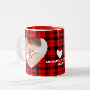 Taza Bicolor Rojo y negro rebanado dos fotomamas y bebé de dos 