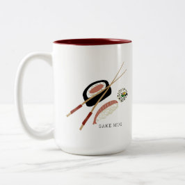 Taza Bicolor Rollos de Sushi Minimalistas Sake y Palillos