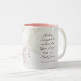 Taza Bicolor Romanos 8:39 Amor de Dios Biblia Orquídeas Blancas