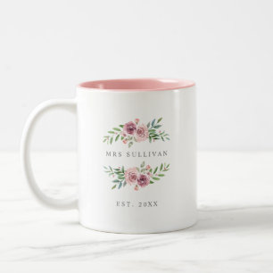 Taza Bicolor Romantic Floral Garland For Mrs or Bride to be
