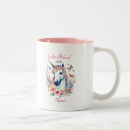 Taza Bicolor Romantisches Einhorn mit Blumen - Schulkind 2025 |