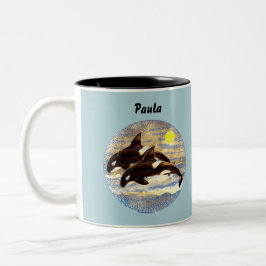Taza Bicolor Rompiendo orca, orcas asesinas acuáticas/ puesta d