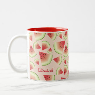 Taza Bicolor Rondajas de Sandía Patrón y Nombre Personalizado