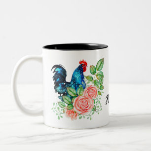 Taza Bicolor Rooster con flores personalizado
