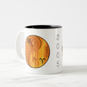 Taza Bicolor Rooster de madera 1945 2005 Aries zodiac cumpleañ