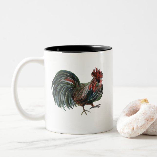 Taza Bicolor Rooster Farm Ilustracion Mug (Con donut)