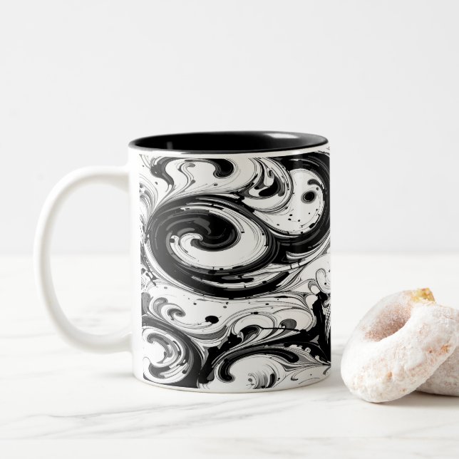 Taza Bicolor Ropa de color negro y blanco (Con donut)