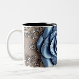 Taza Bicolor Rosa Azul Elegante con Diamantes Brillantes