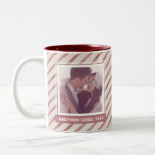Taza Bicolor Rosa con rayas de oro elegante Personalizado foto 