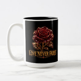 Taza Bicolor Rosa de Cristal Rubí - El Amor Nunca se Desvanece