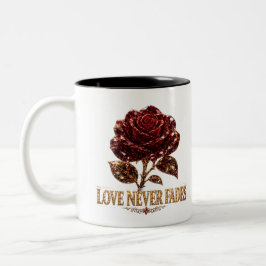 Taza Bicolor Rosa de Cristal Rubí - El Amor Nunca se Desvanece