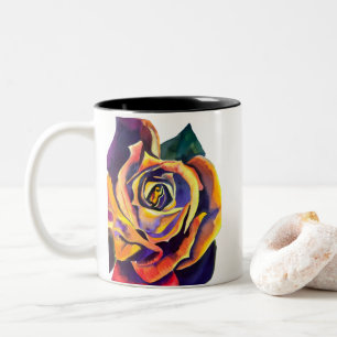 Taza Bicolor Rosa de oro Arte de acuarela gótica