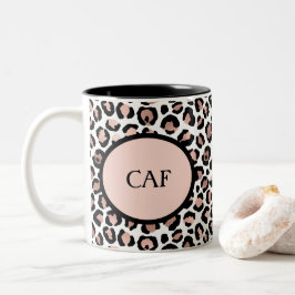 Taza Bicolor Rosa Dorada Monograma Estampado Leopardo Negro Gue