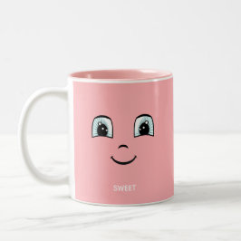 Taza Bicolor Rosa Face feliz con texto y monograma personalizad