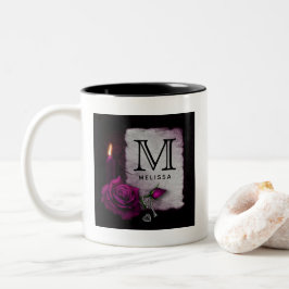 Taza Bicolor Rosa gótico, velas, pergamino y cesto