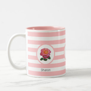 Taza Bicolor Rosa Hermosa sobre Rayas Rosadas y Blancas