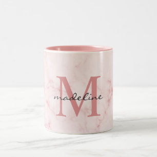 Taza Bicolor Rosa minimalista Monograma de Mármol Rosa