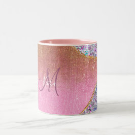 Taza Bicolor Rosa Monogramado Purpurina Girly Personalizado