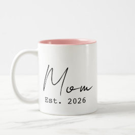 Taza Bicolor Rosa Negro Elegante Escritura Nueva Mamá Est. 2026