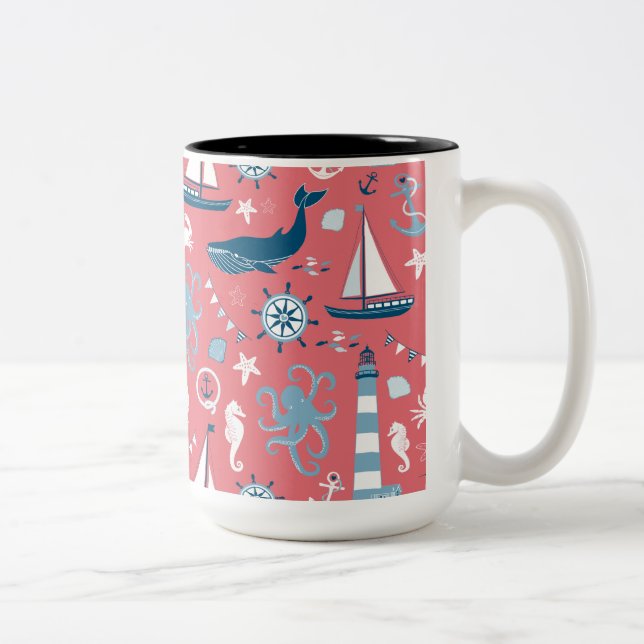 Taza Bicolor Rosa oceánico náutico (Derecha)