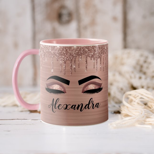 Taza Bicolor Rosa Purpurina dorado Esparkle Eyelashes Monograma (Subido por el creador)