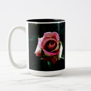 Taza Bicolor Rosa roja pintada al óleo