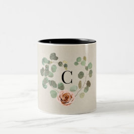 Taza Bicolor Rosa Rosa y Corazón de Eucalipto Boda Rústica
