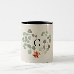 Taza Bicolor Rosa Rosa y Corazón de Eucalipto Boda Rústica