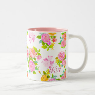 Taza Bicolor Rosa Shabby Vintage White