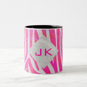 Taza Bicolor Rosa y blanco caluroso de cebra con monograma