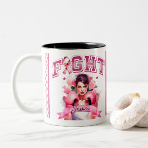 Taza Bicolor Rosa y Bonito Cáncer de Seno Floral