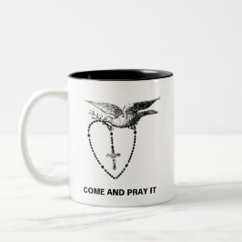 TAZA BICOLOR ROSARY CON DOVE Y OLIVE BRANCE VENGAN Y REZAN