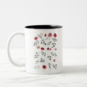 Taza Bicolor Rosas de acuarela de color verde hojas
