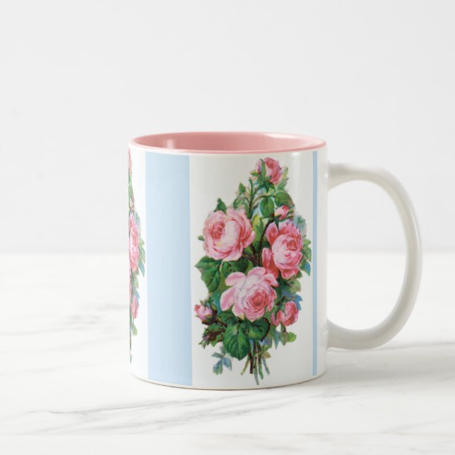 Taza Bicolor Rosas de época banda azul café Mug (Derecha)