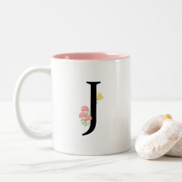 Taza Bicolor Rosas del rosa de la acuarela de la letra J del
