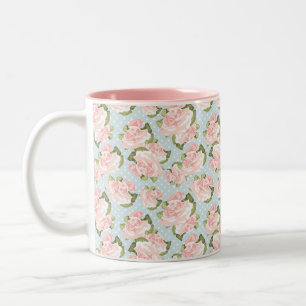 Taza Bicolor Rosas rosadas elegantes y lunares