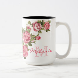 Taza Bicolor Rosas rosas rosas rosadas de color rosa vintage No