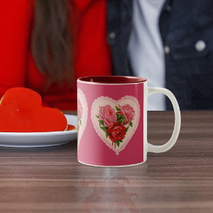Taza Bicolor Rosas Viva Magenta en Valentine de Vintage Heart