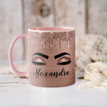 Taza Bicolor Rose Gold Glitter Sparkle Eyelashes Monogram Name<br><div class="desc">Rose Gold Faux Foil Metallic Sparkle Glitter Brushed Metal Monogram Name and Initial Eyelashes (Lashes),  Eyelash Extensions and Eyes Blush Pink Coffee Mug. The design makes the perfect sweet 16 birthday,  wedding,  bridal shower,  anniversary,  baby shower or bachelorette party gift for someone looking for a trendy cool style.</div>