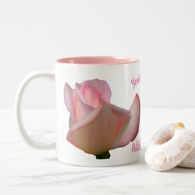 Taza Bicolor Rosebud rosa personalizado (Con donut)