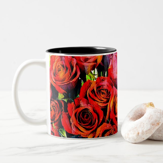 Taza Bicolor Roses rojos (Con donut)