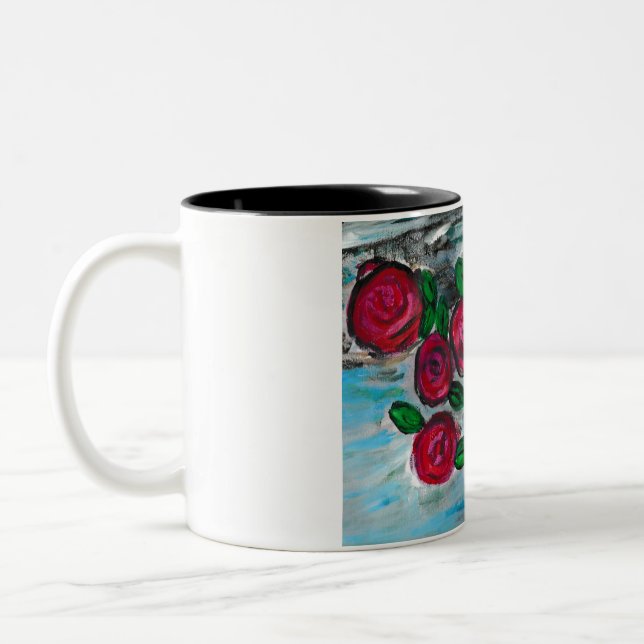 Taza Bicolor Roses Rojos Con Pájaro Azul (Izquierda)