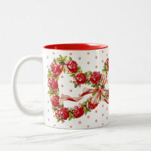 Taza Bicolor Roses Rojos Floral Corazón de flores Wreath elegan